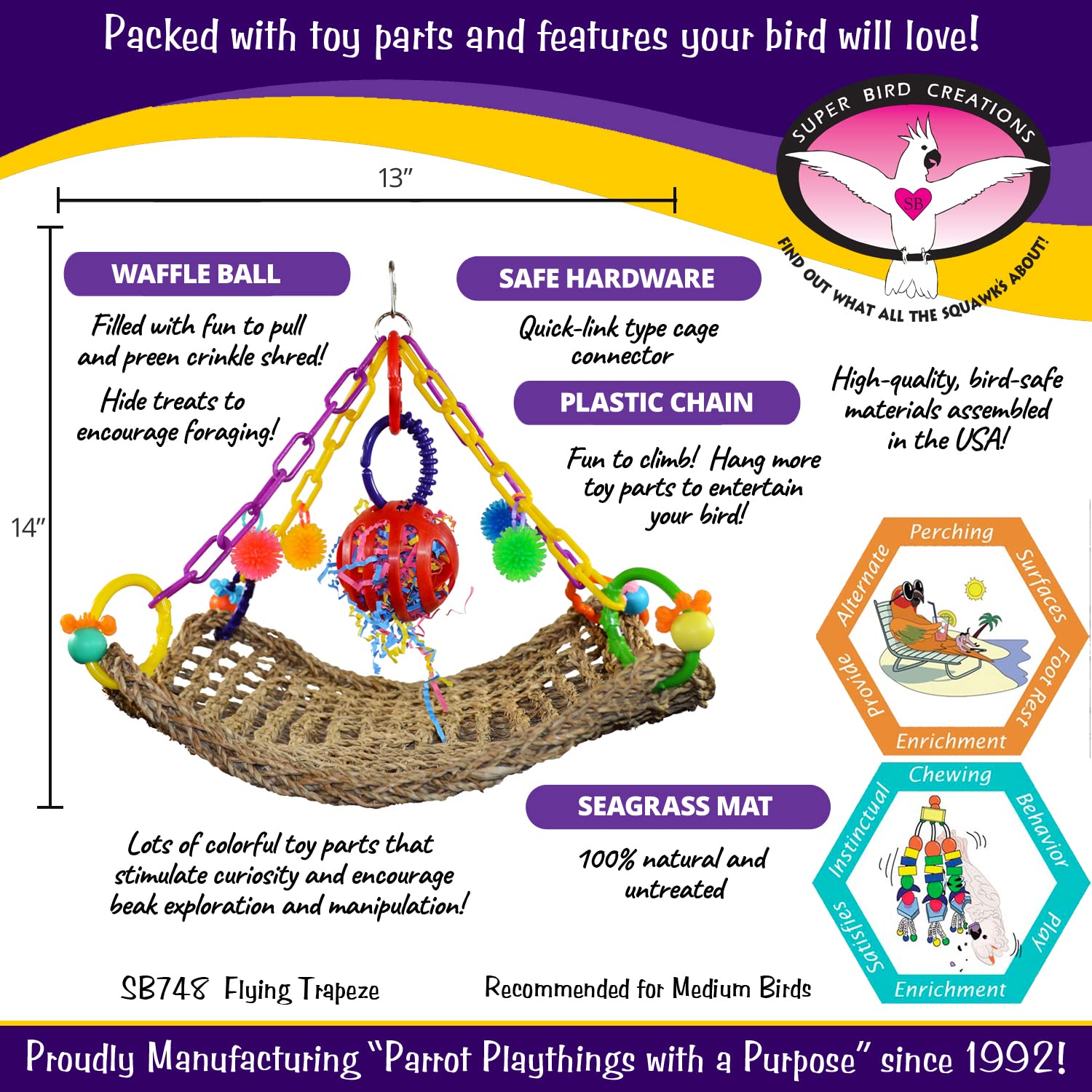 Super pájaro Creaciones Flying Trapecio Juguete para pájaros
