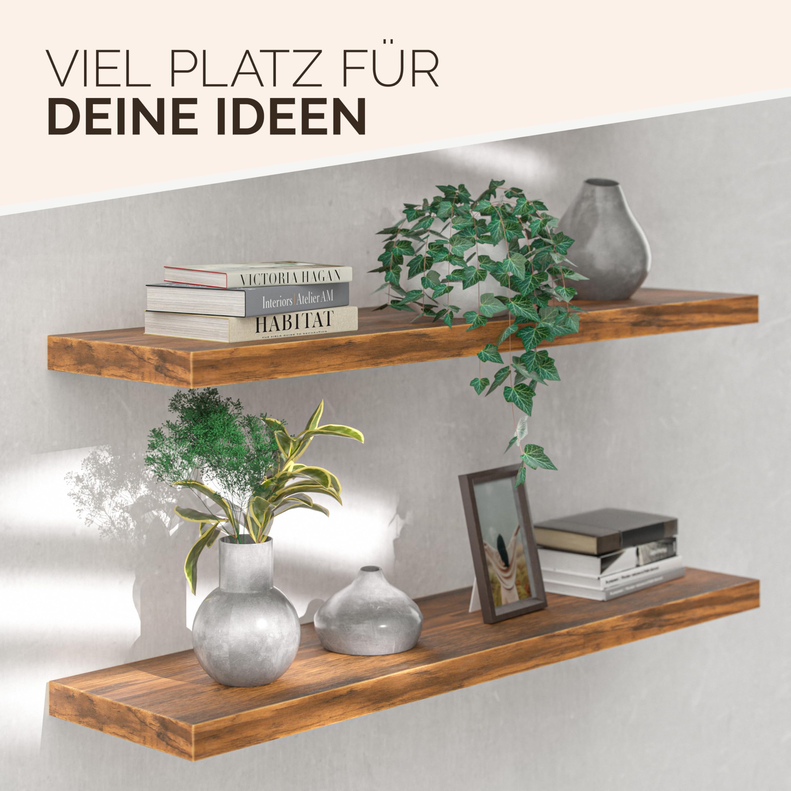 Casaria® 2X Wandregal Holz Dunkle Eiche Regal mit Halterung 15kg Tragkraft Hängeregal Küche Wohnzimmer Flur Wand Schweberegal Bücherregal Regalbrett Schwebend 90cm