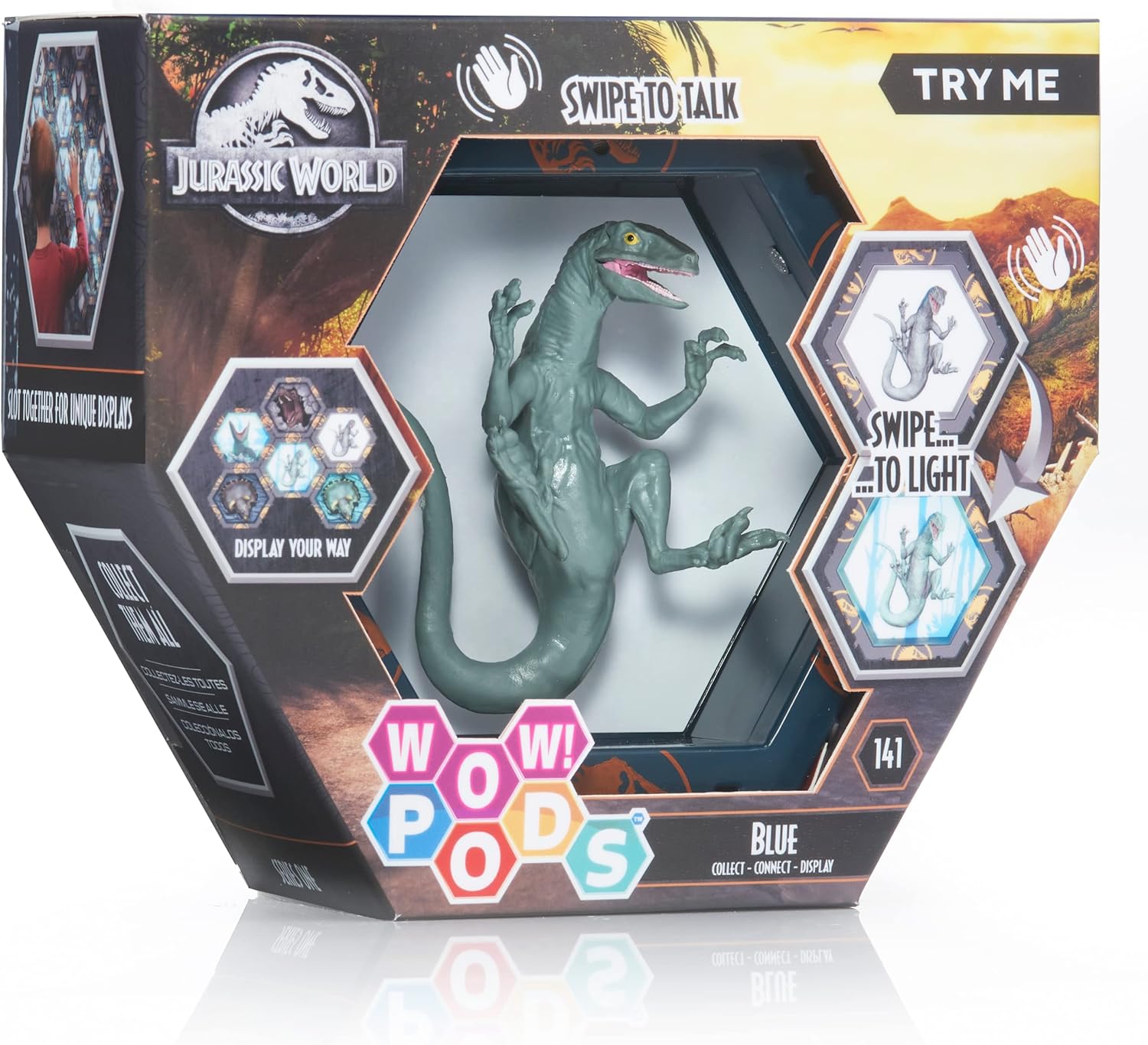 WOW! PODS Jurassic World Camp Cretaceous SFX Velociraptor Blue | Light-Up Bobble-Head Figure with Sound Effects | Official Fallen Kingdom Merchandise, Toys and Gifts for Boys and Girls, Aged 5+