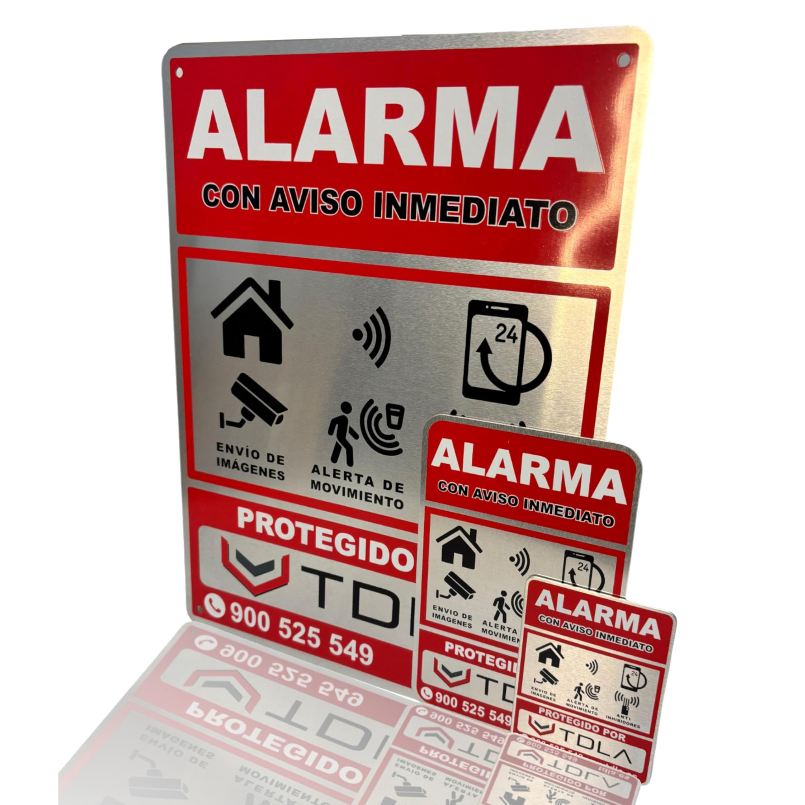 Pack Total Carteles alarma. NO PARECE REAL, LO ES. Autorizado uso TDLA. Cartel Zona Videovigilada - Señal Aviso Policia - Carteles Disuasorios - Interior Y Exterior - Tamaños 28X21CM-14X9CM-8X6CM