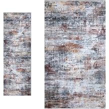 IOHOUZE 2 PCS Abstract Runner Rug Washable Runners for Hallways, Non Slip Kitchen Runner Soft Printed Faux Wool Entryway Runner Indoor, Modern Abstract Floor Carpet for Hall Bedroom