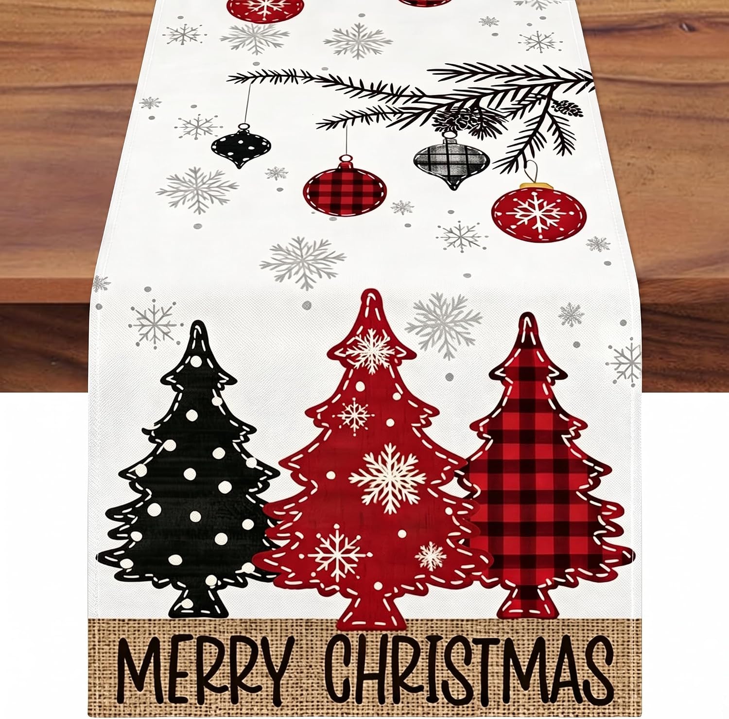 Red Pine Trees Christmas Table Runner 72 inches Long Table Decor