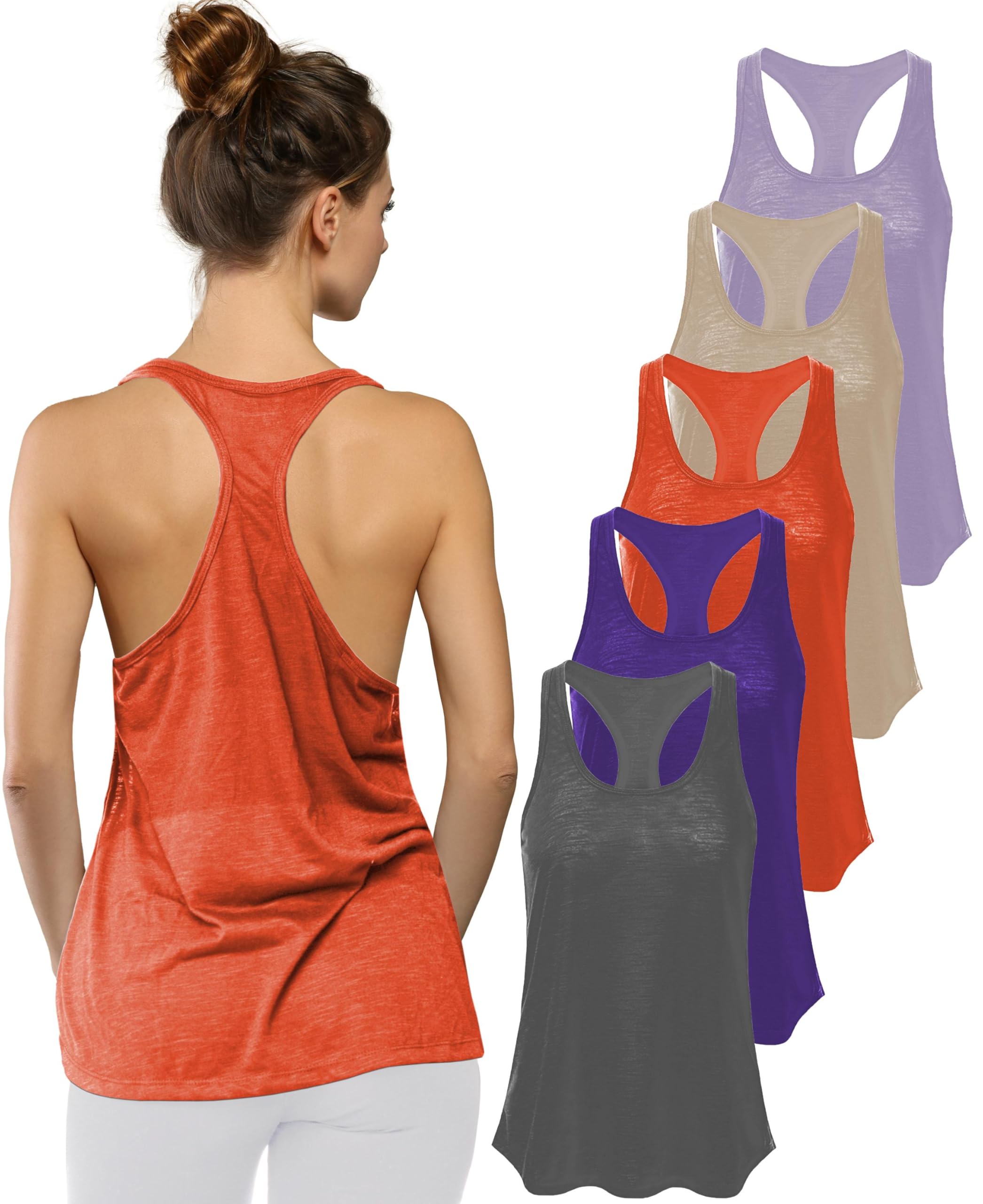 Sexy Basics Women's Everyday Flowy Burnout Slub Racer Back Tanks | Active Workout Tops | Multi Packs &amp; Colors