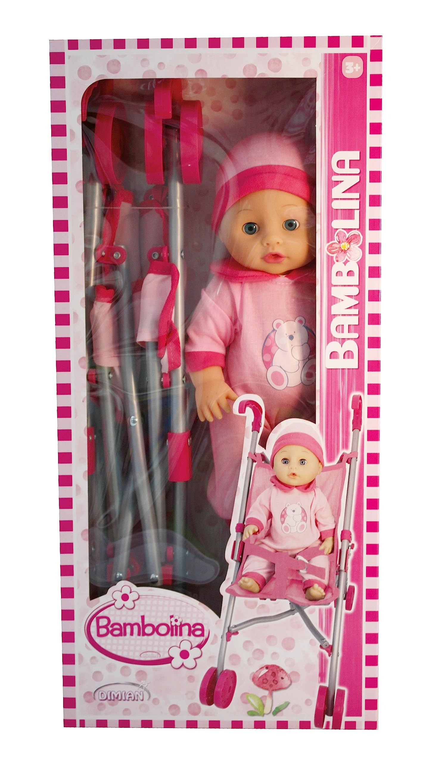Bambolina Doll Carriage with Doll 36 cm - For Age 2+ Years Old