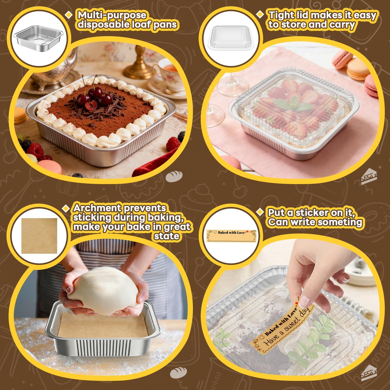 Gyreuni 50 Pack 8x8 Disposable Aluminum Baking Loaf Pans with Lids Kit