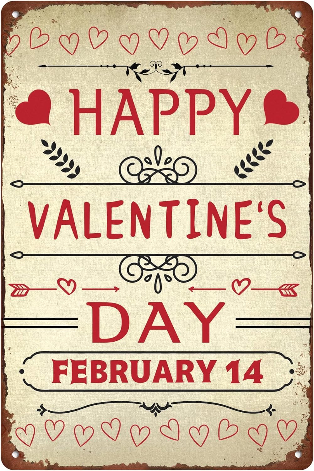 Anceky Happy Valentine's Day Tin Sign February 14 A Lover's Vintage Nostalgic Metal Signs Wall Decor Poster Celebrate Valentine's Day For Store Bar Club Home Garage Restaurant 12x16 Inch