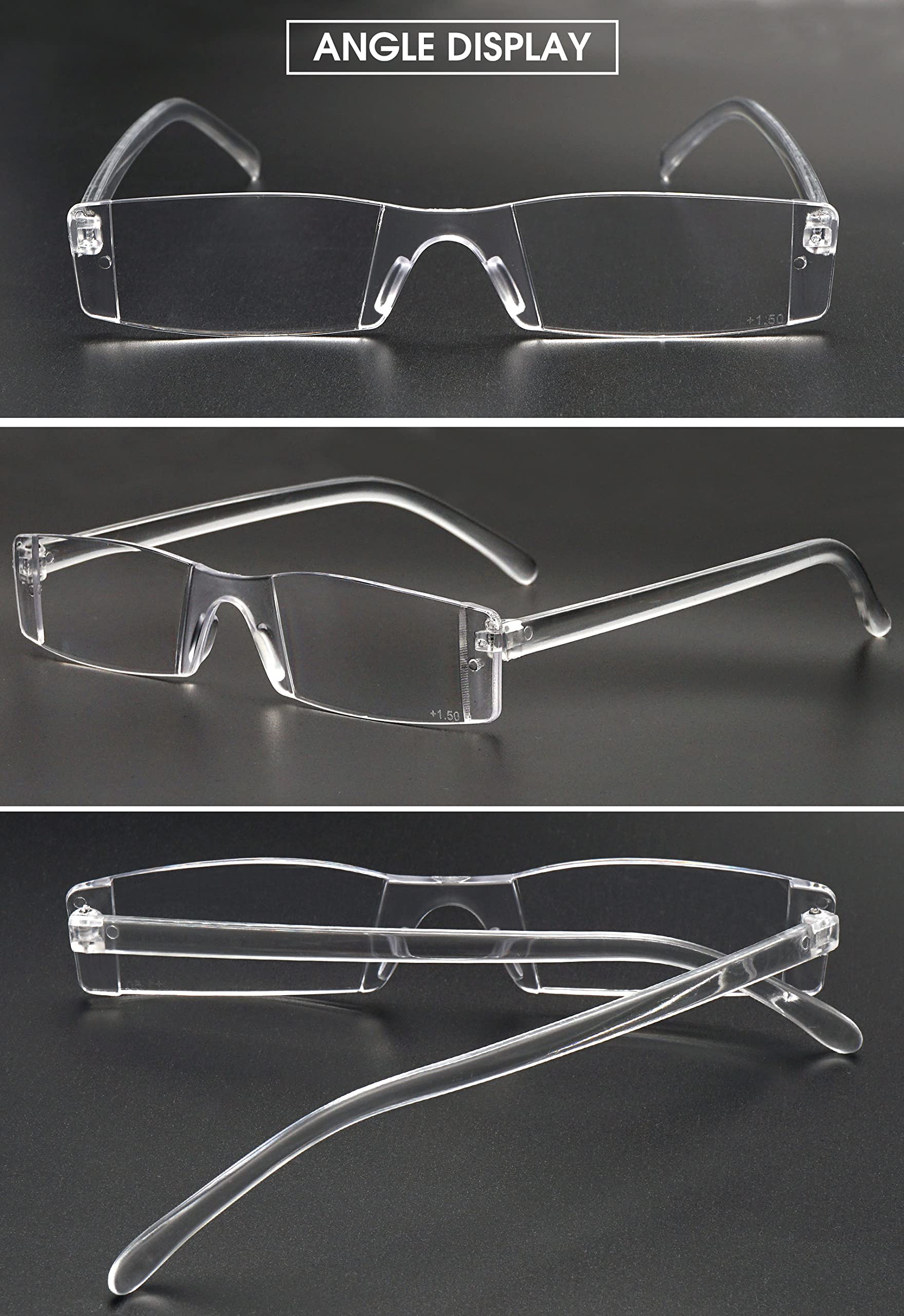 VEVESMUNDO Transparentes Gafas de Lectura Hombre Mujer Sin Montura Vista Calidad Ligero Leer Graduadas Trabajo Presbicia Gafas 1.0 1.5 2.0 2.5 3.0 3.5 4.0