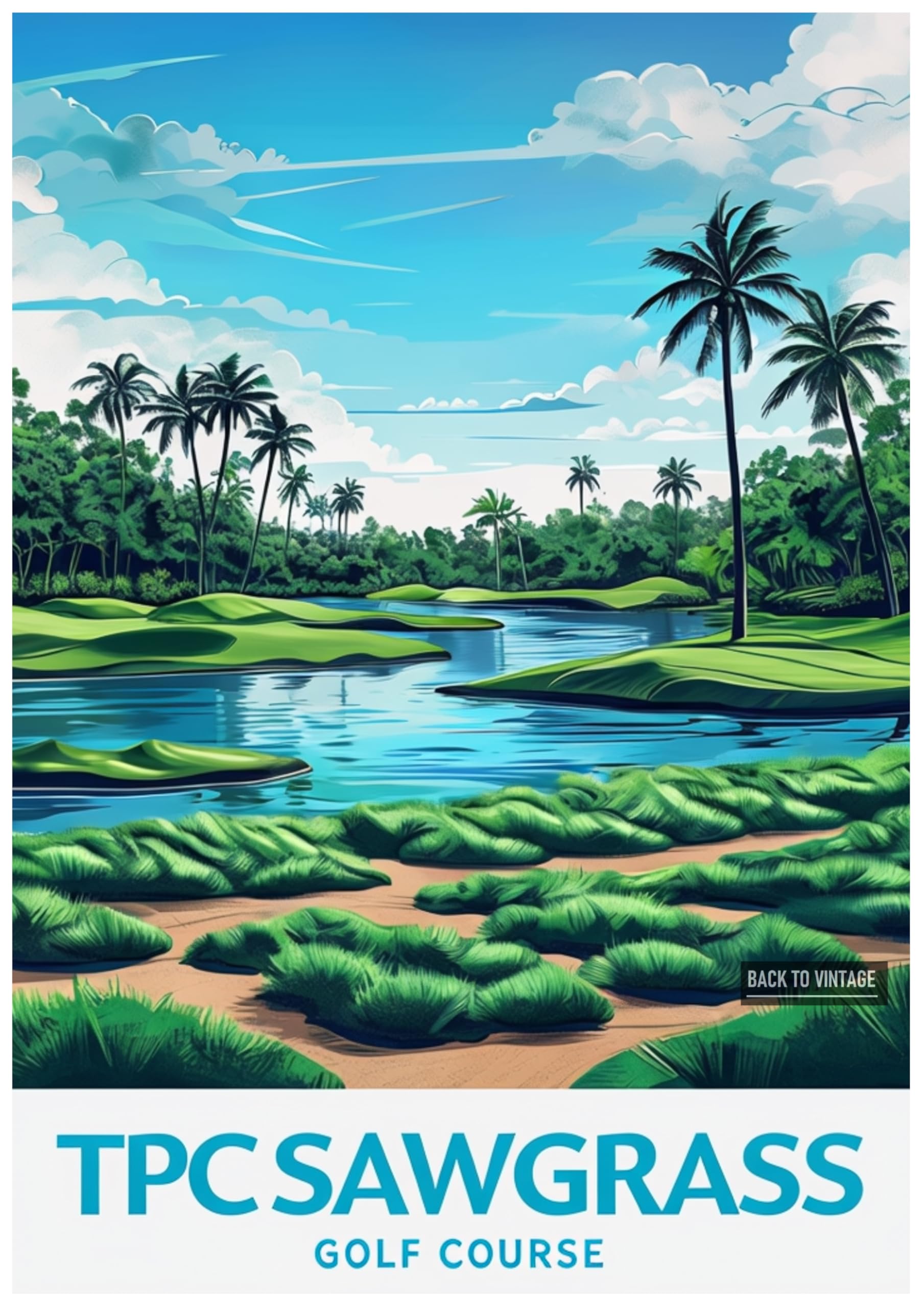 TPC SAWGRASS - A4 Vintage Golf Print Poster Retro Wall Decor for Home Office or Bar Great Gift for Golf Enthusiasts Sports Art Unframed Design