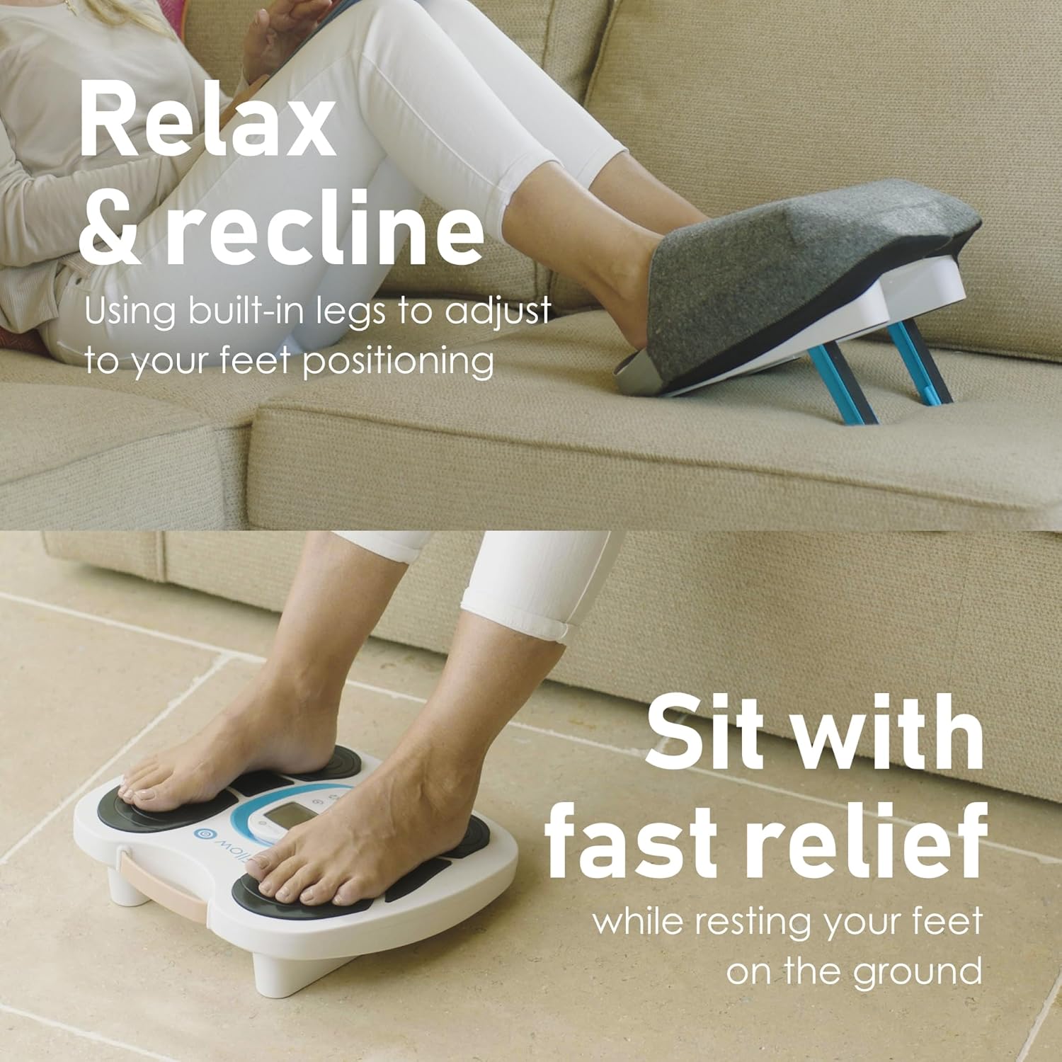 Woman using Paingone Fllow in reclined position and seated position