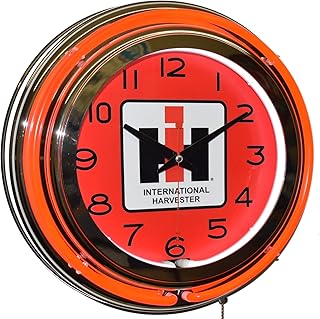 International Harvester Farmall Red Double Neon Clock Garage Decor