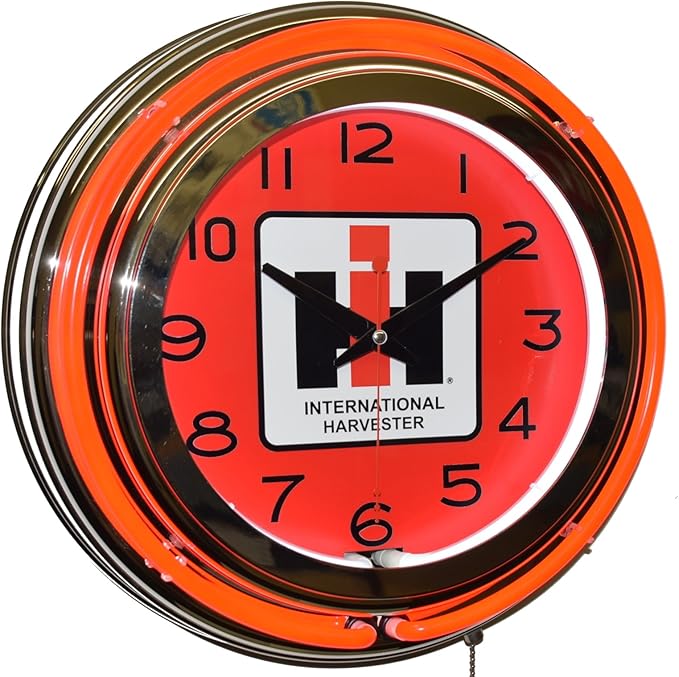 International Harvester Farmall Red Double Neon Clock