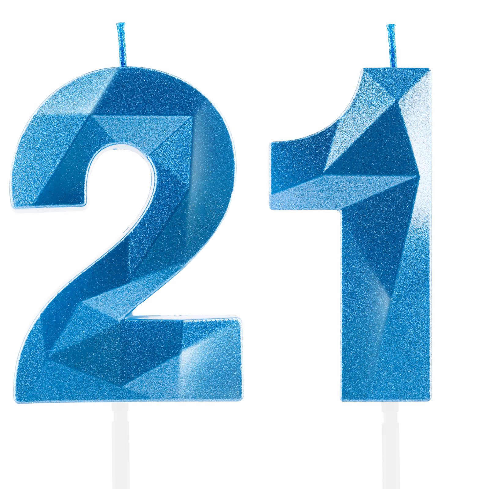 Hongplus 3D Royal Blue 21st Birthday Candles, Metallic Number 21 Candle for Cake,Sapphire Candle Topper for Men Women 21st Birthday Party Decorations