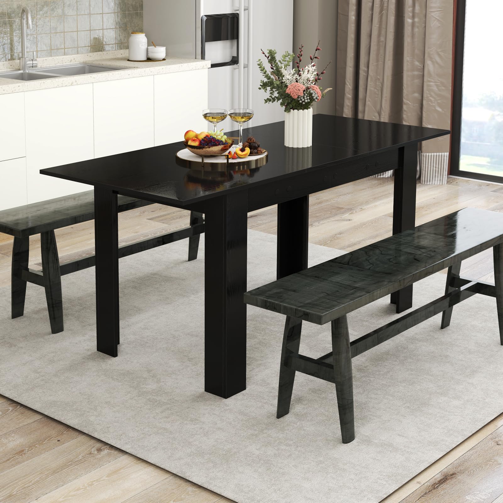 COSTWAY Tavolo Allungabile da Pranzo per 4-6 Persone, Tavolo Consolle Estensibile, Tavolo Moderno da Cucina, Soggiorno e Sala da Pranzo, 158 x 70 x 76 cm, Nero (Nero)