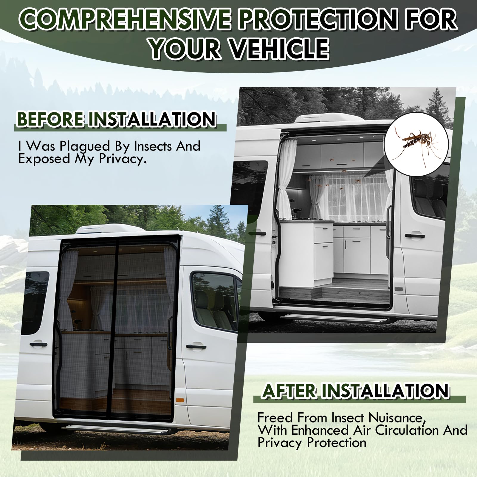 Mosquitera Coche Furgoneta Camper, Magnética Mosquitera para Coche para VW T5 T6 Mercedes Marco Polo Vito Ford Transit Custom