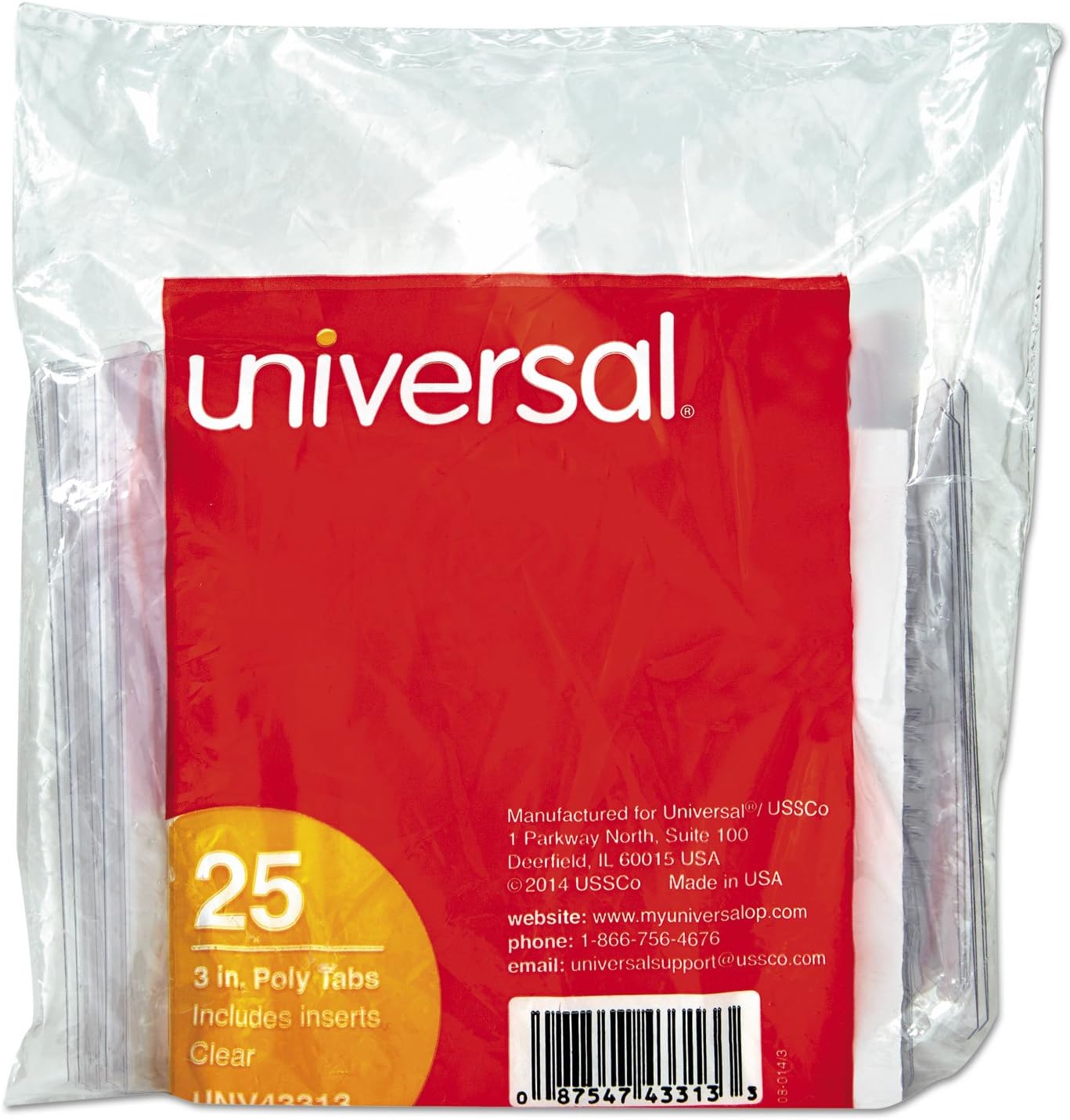 Universal Hanging File Folder Plastic Index Tabs, 1/3-Cut, Clear, 3.7" Wide, 25/Pack