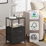 TUTOTAK End Table with Charging Station, Side Table with 2 USB Ports and Outlets, Nightstand with Cloth Drawer, Set of 2, Couch Table, Black TB01BK052CA
