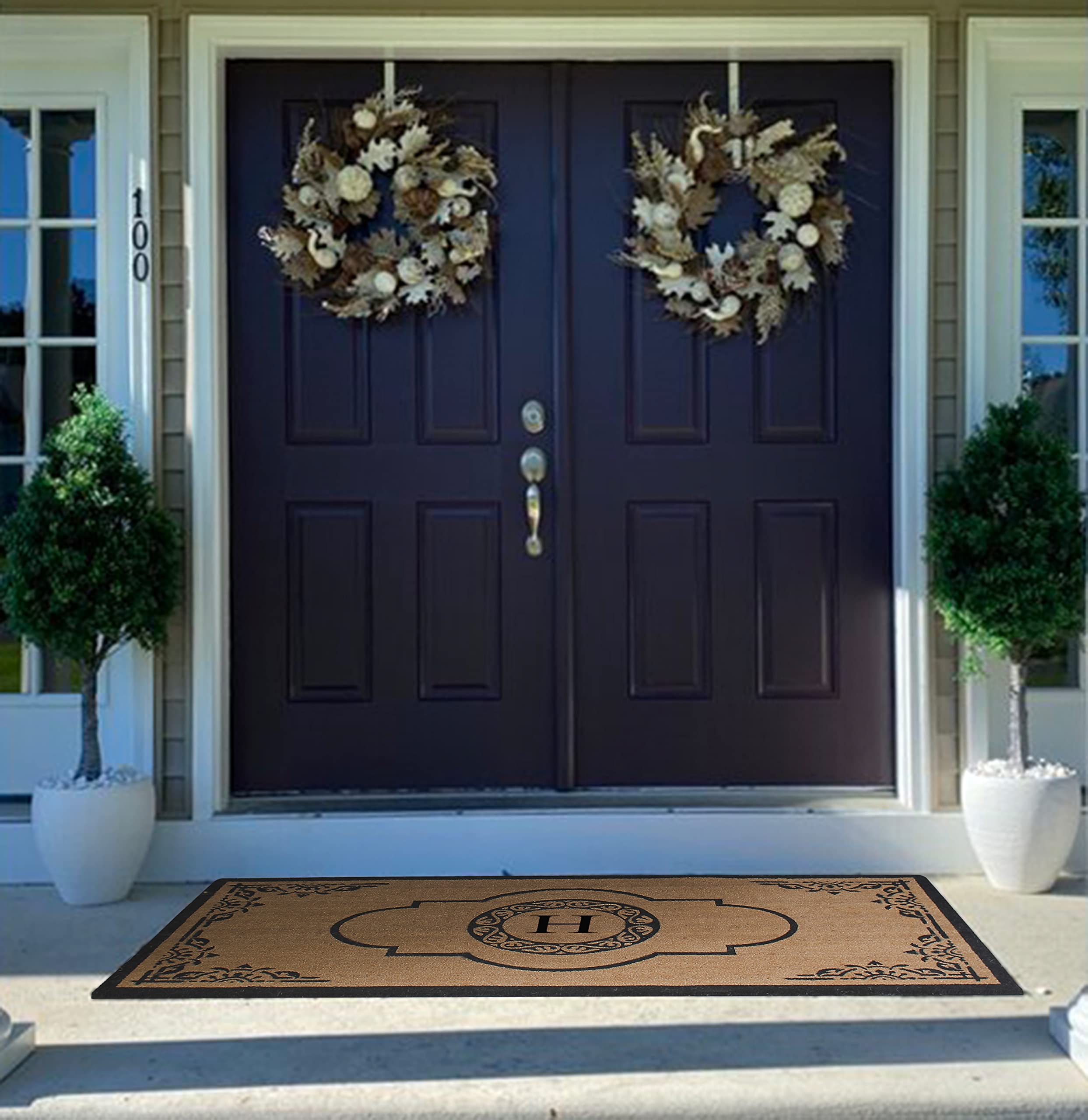 A1HC Natural Coir Monogrammed Door Mat for Front Door, 36x72, Anti-Shed