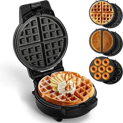 Miniatura 11 de Mini Fabricante de Waffles con 6 Placas Removibles, Mini Fabricante de Waffles Pequeño 3 en 1, Waffle en Forma de Corazón, Donut, Plancha para