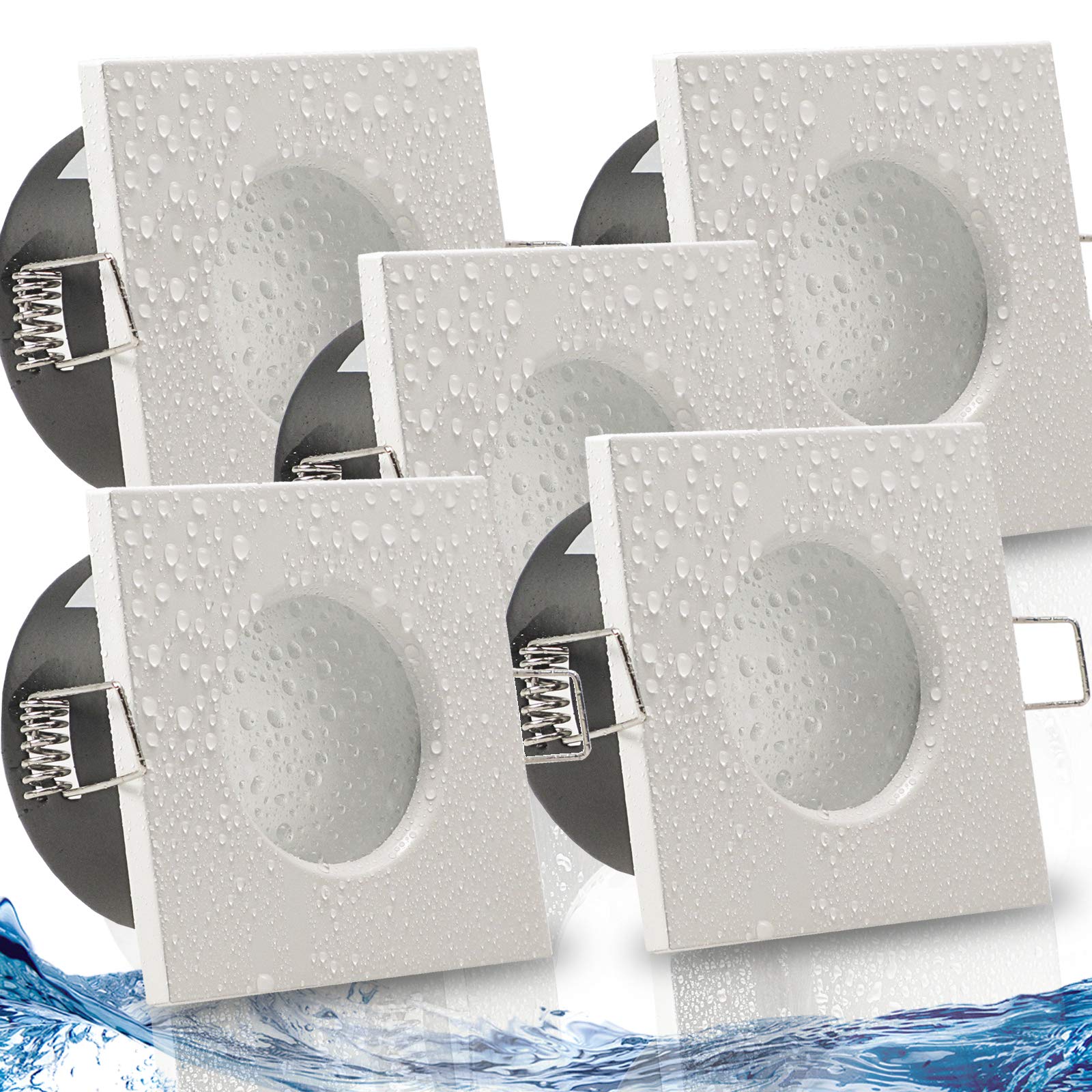 trendlights24 AQB Decken Einbaustrahler eckig flach IP65 230V 5W 5er Set | Decken Einbauleuchten, Weiß, ultra flach, 50 mm Einbautiefe, LED Spots, Neutralweiß, 4000k, austauschbar Bad, außen