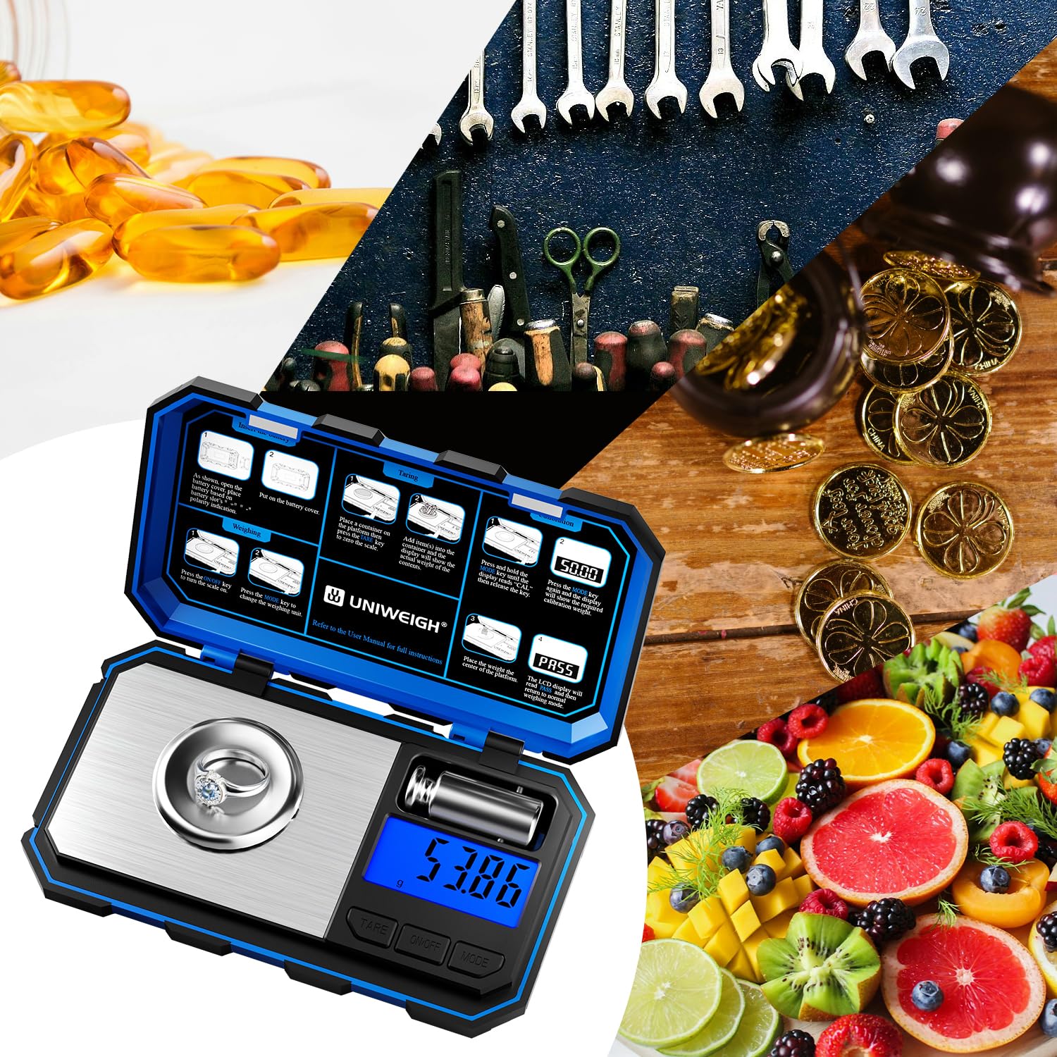 UNIWEIGH Báscula digital de recarga de precisión de 1500 granos x 0,1 gn, báscula de polvo para recarga, báscula de grano con pantalla LCD/tara/funciones de calibración, bolsillo de escala de