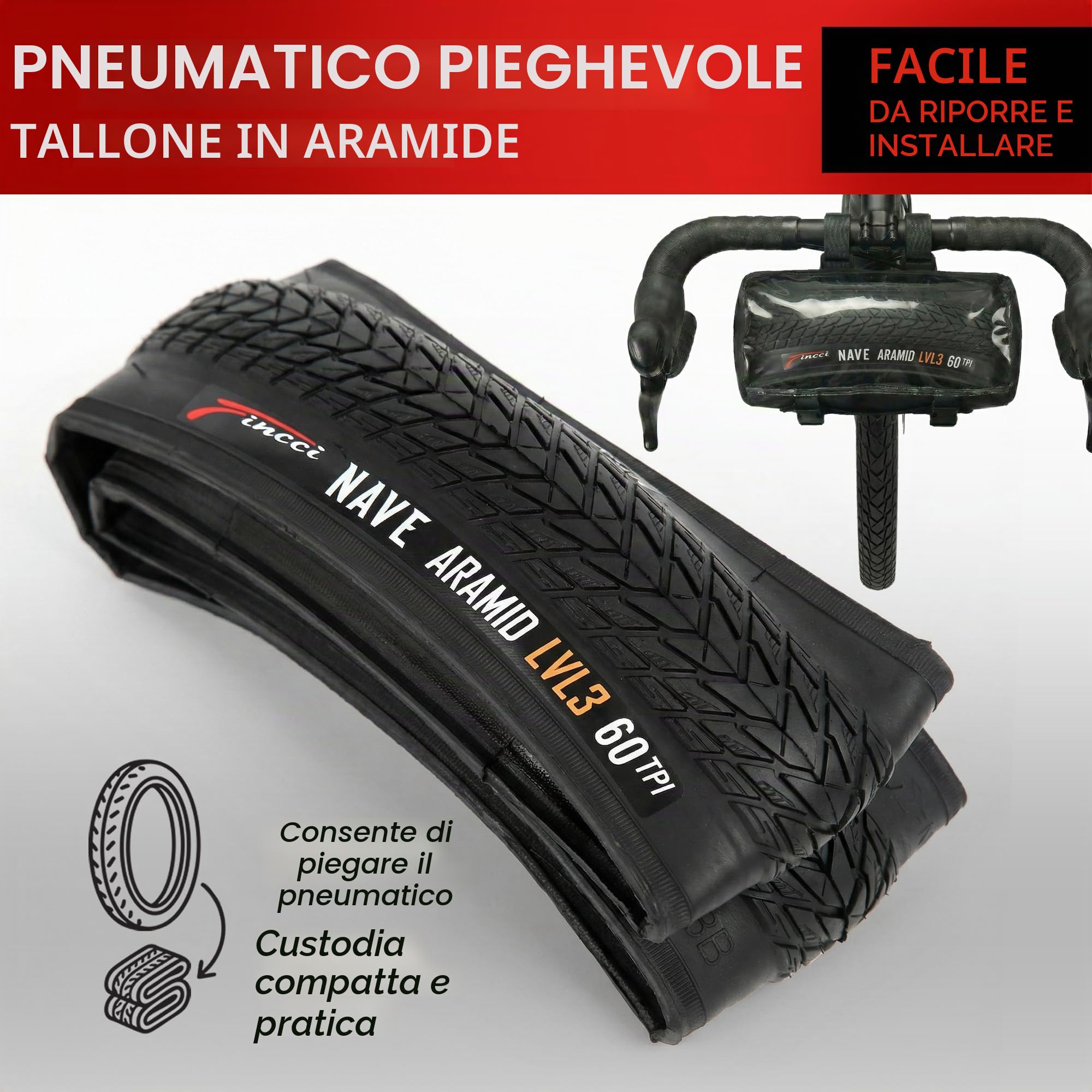 Fincci Copertoni 700x45 47-622 Pieghevole 60TPI con Protezione Antipuntura | Copertoni 47-622 con Carcassa 60TPI e Protezione in Aramide da 1 mm per Copertoni Bici 28 - Set da 2