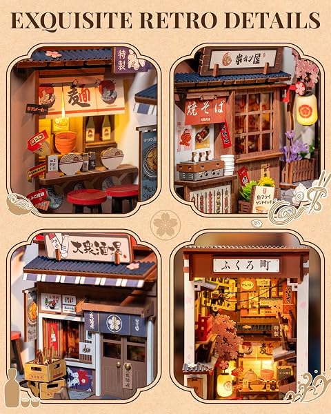 ROBOTIME Book Nook Maison Miniature à Construire avec Lampe, Booknook DIY Miniature House Diorama Décoration de Bibliothèque Cadeau de Vacances (Sakura Wine Alley) - 4