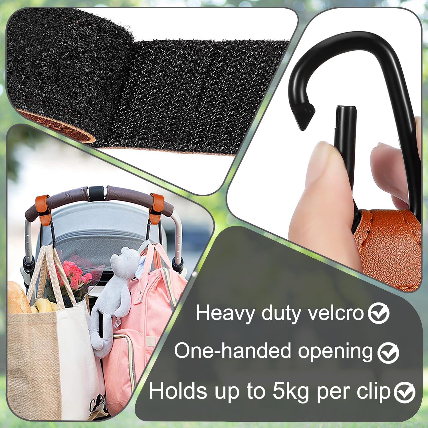 Passeggino ganci carrozzina Buggy clip per appendere borse a mano giocattoli ganci universali per auto viaggio sedia a rotelle