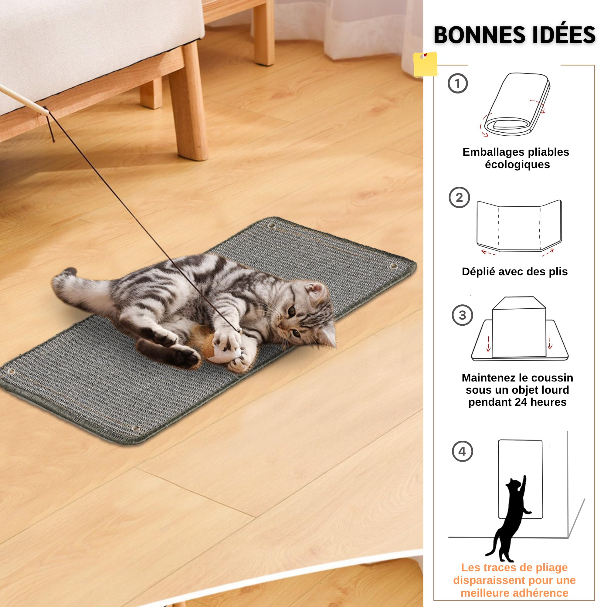 JanYoo Tapis griffoir en sisal pour Chat - Tapis griffoir pour Chat - Tapis griffoir pour canapé, Meubles, Porte - Protection Anti-Rayures - 60 × 25 cm (Gris)