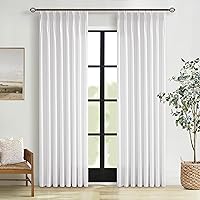 Vista 84 de Cortinas de lino plegadas de 108 pulgadas, juego de 2 paneles para sala de estar, dormitorio, estilo granja rústica, con pestaña trasera, plegadas