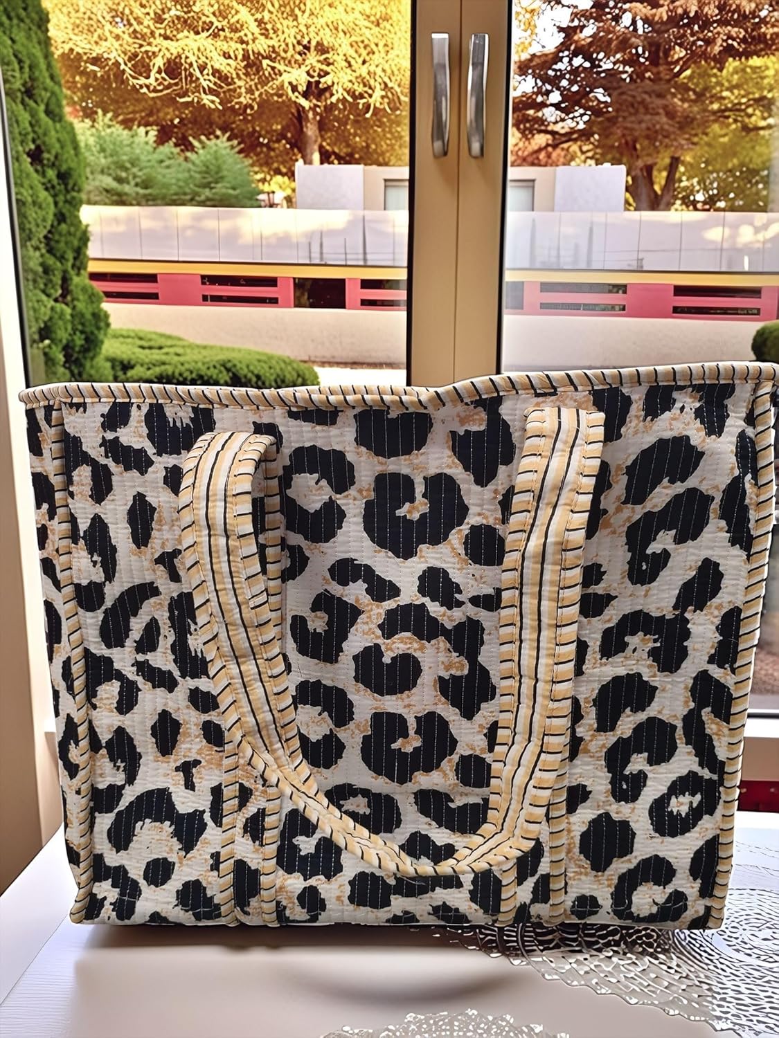 Cotton Floral Block Print Tote Bag Handmade Indian Shoulder Bag, Qiulted Market Shopping Bag - Image 3