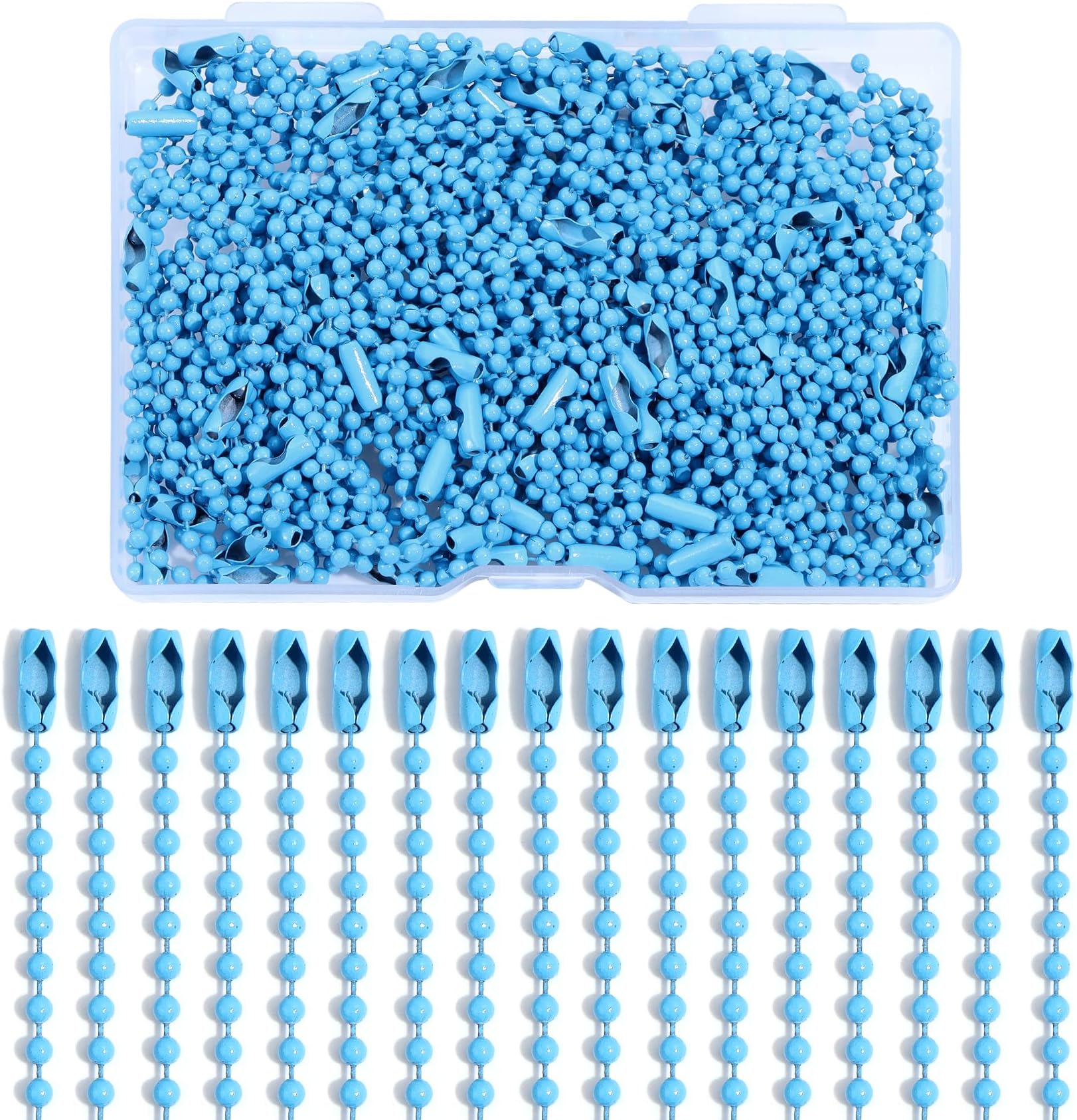 Lemonkey 100Pcs Ball Beads Chains Bulk,Blue Keychains Rings Metal Chains,4 Inch Dog Tag Metal Small Chains with Connectors for Hanging Decoration