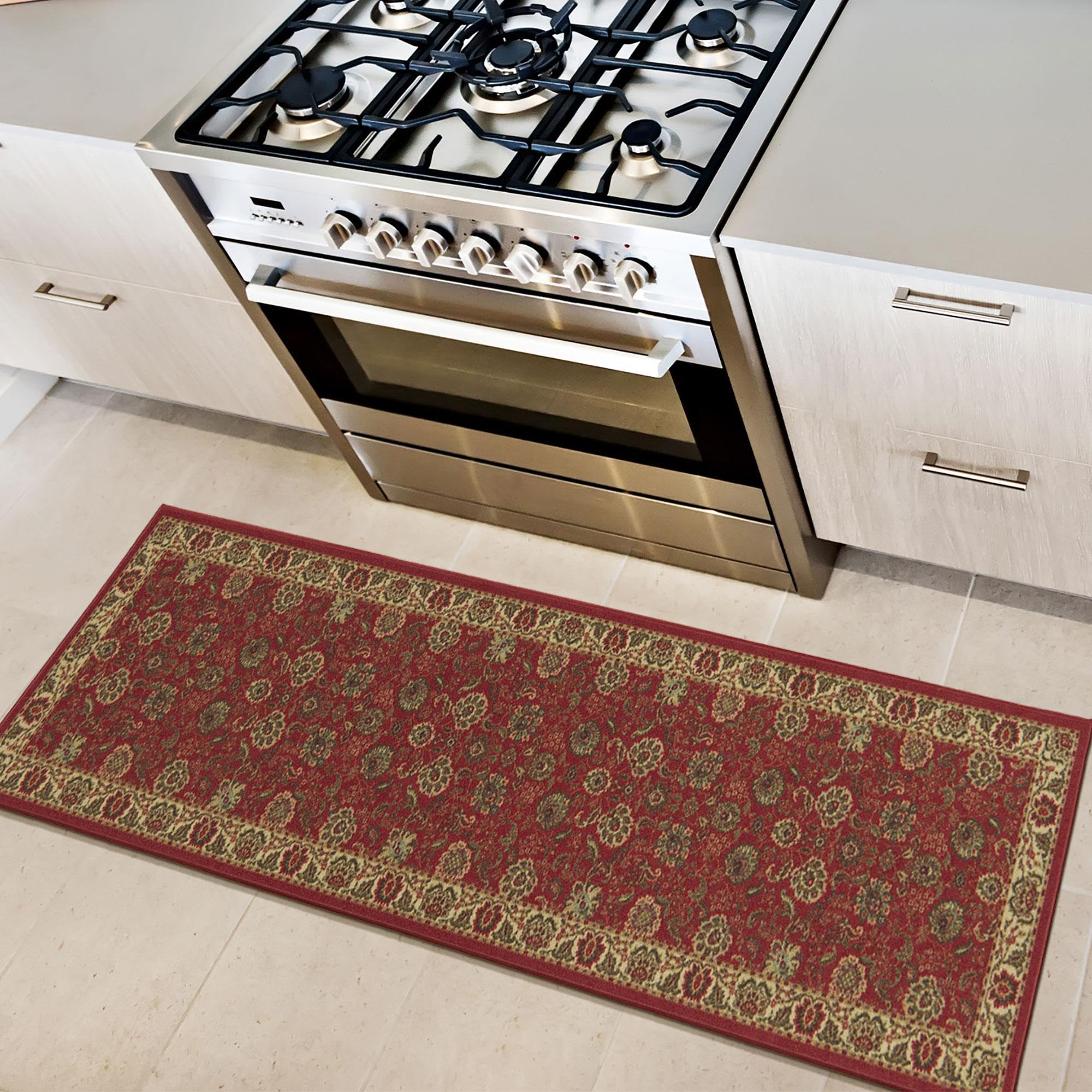 Ottomanson Ottohome Collection Non-Slip Rubberback Oriental Design 2x5 Indoor Runner Rug, 20" x 59", Red