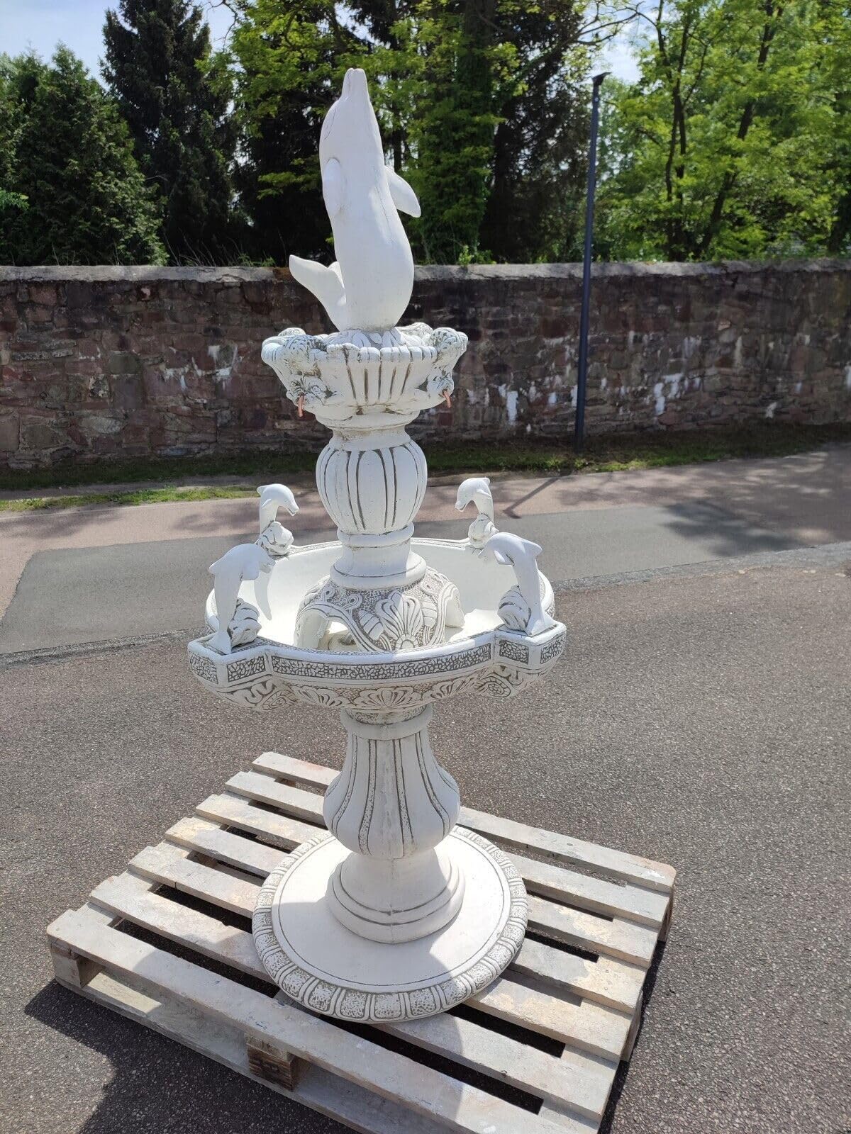 XXL Premium Delfin Springbrunnen Stein 165 cm hoch Deko Garten Brunnen Figur inkl. Spedition