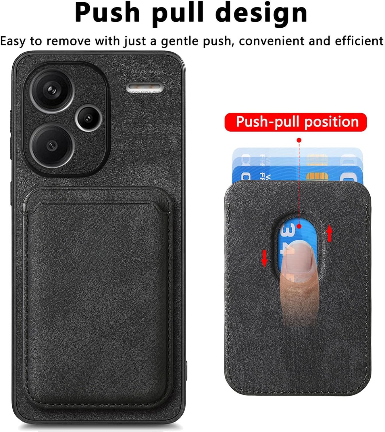 Magnetic Wallet Case for Xiaomi Redmi Note 13 Pro+ Plus, Detachable Card Holder, PU Leather Slim Fit Shockproof Scratch Resistant Cover for Redmi Note 13 Pro Plus TCK-Retro Black - Image 4
