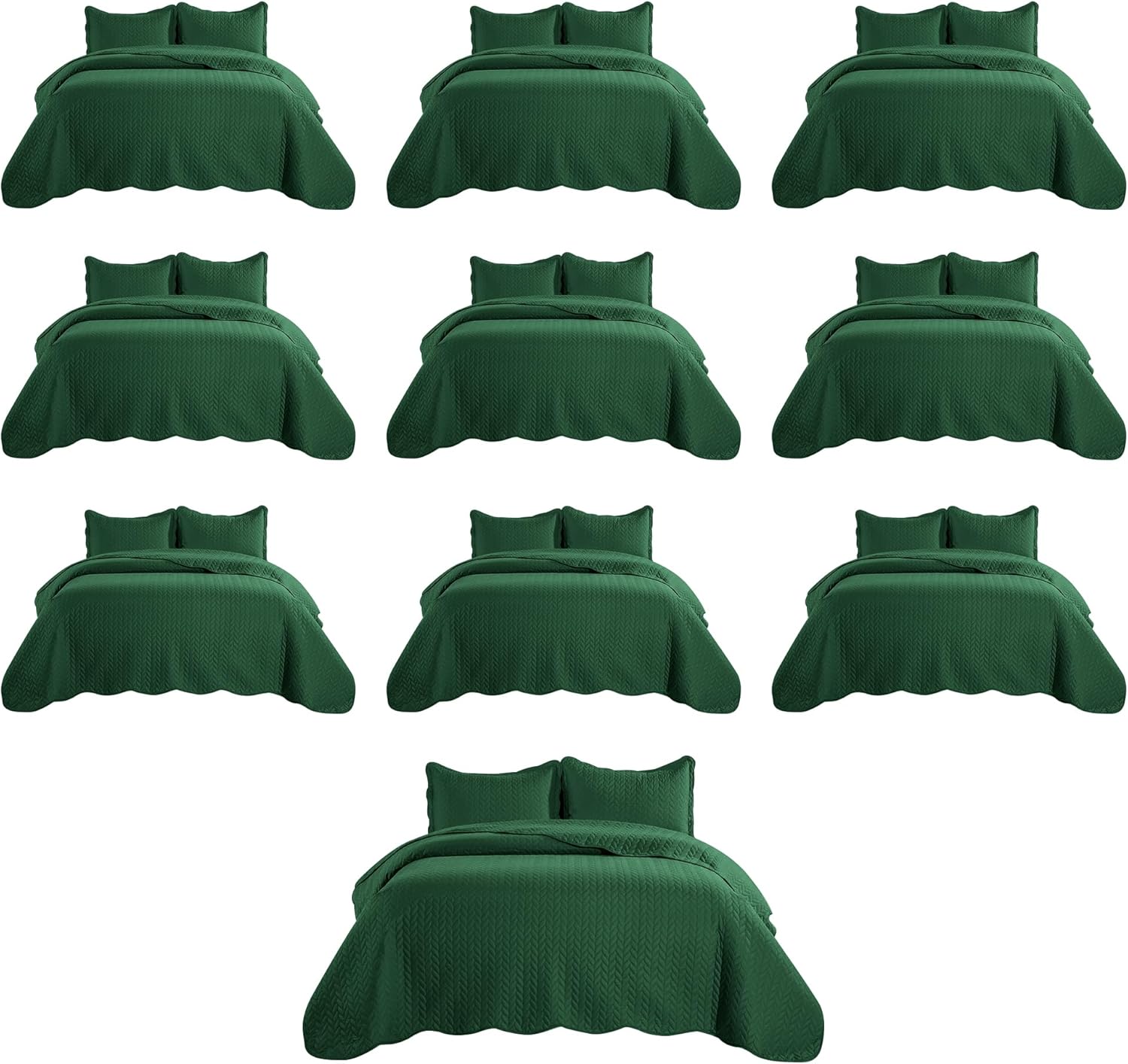 MOONLIGHT20015 Twin Quilt Bedding Set (68” x 86”) - Bulk Pack of 10 Wholesale for Hotels, Guest Bedroom & Airbnbs - Lightweight Microfiber Reversible Embossed Quilts Bedspreads (Emerald)