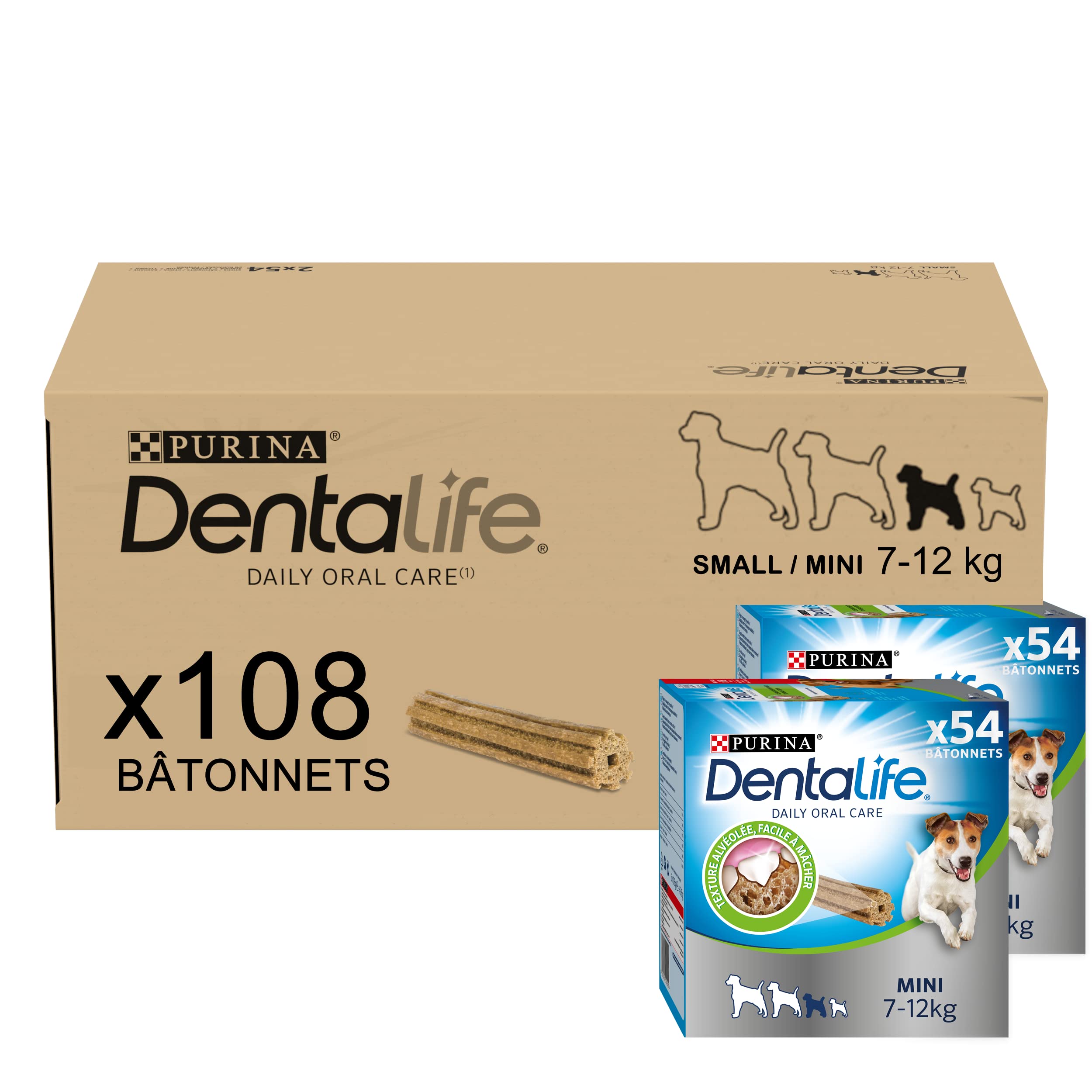 PURINA DENTALIFE Mini | Dulces para Perros de tamaño pequeño | 108 palitos de mascar | Cereales | Maxi Pack | 2 x 882 g | Higiene bucal