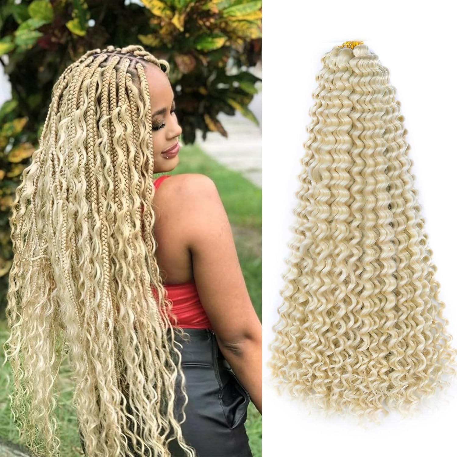 Ocean Wave Crochet Hair Extensions Synthetic Curly Braiding Hair Pre Stretched #613 Bleach Blonde 6Packs 28Inch Deep Curly Crochet Hair for Black Women(110g/Pack)