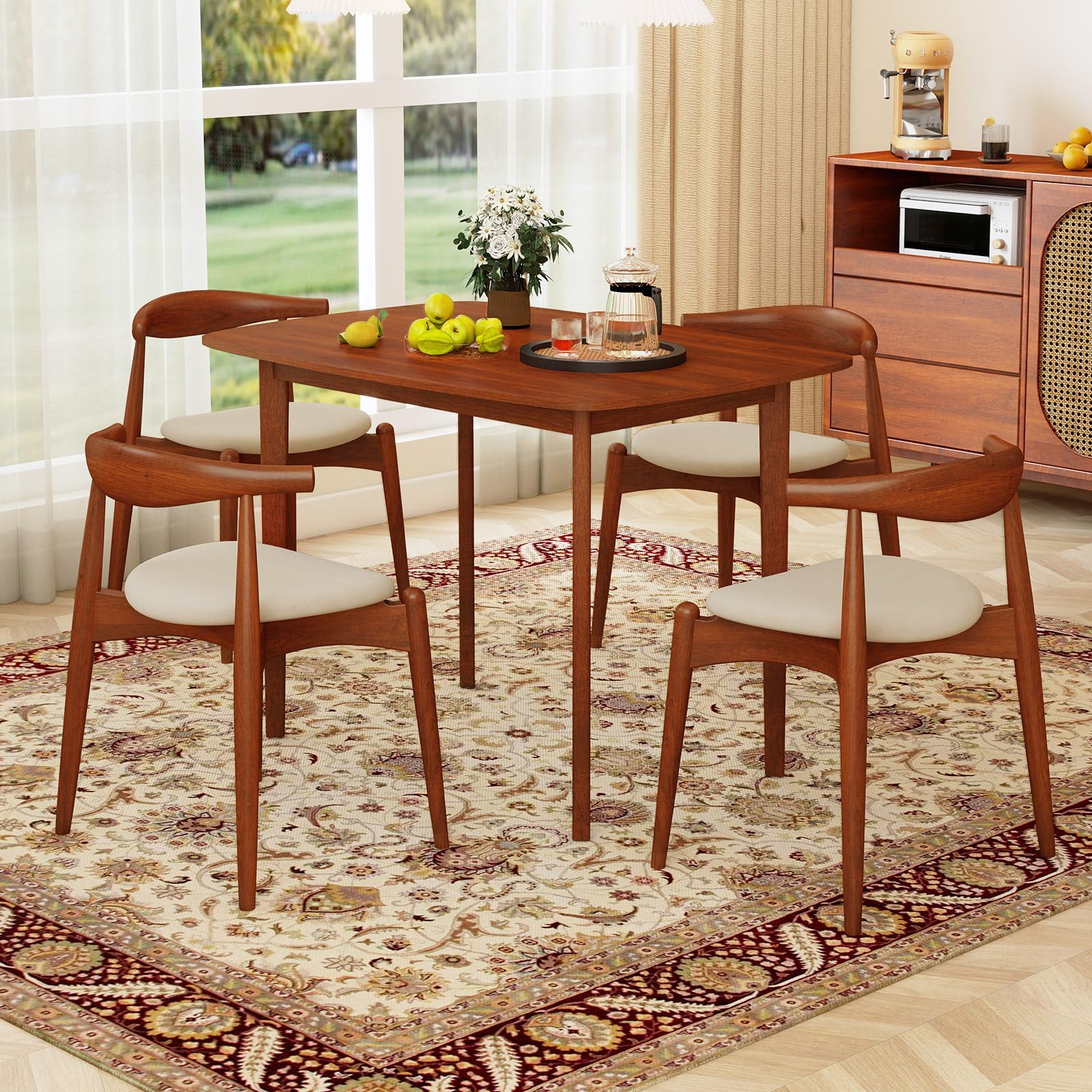 LIFEZEAL Tavolo Sala da Pranzo, Tavolo da Cucina, 110x78 cm, per 4-6 Posti, Vintage, Salvaspazio, Rettangolare, con Gambe in Legno Massello, Ampio Piano, per Soggiorno, Ristorante, Max 90kg, Marrone