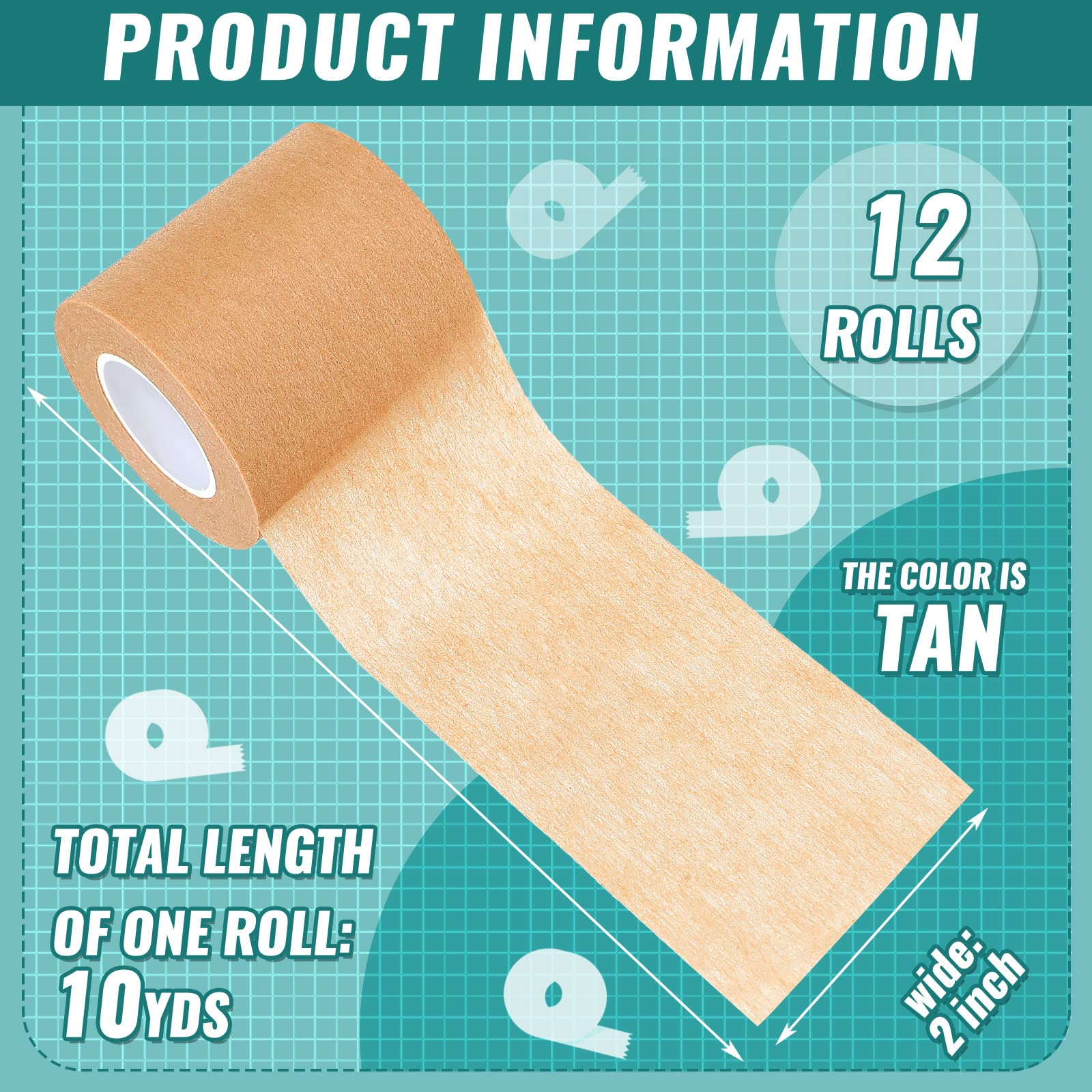 Threlaco 12 Rolls Micropore Tan Tape Skin Tape Adhesive Tape Non Woven Paper Tape for Household Supplies (2 Inch x 10 Yards)