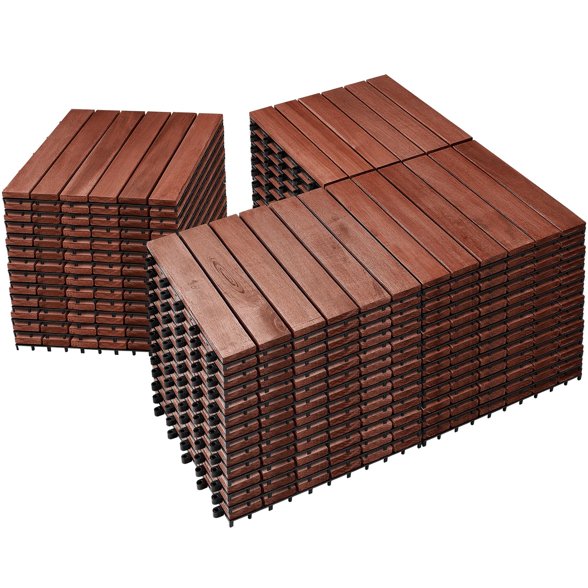 PrimeZone 54 PCS Solid Acacia Wood Interlocking Deck Tiles - 12" x 12" Waterproof Indoor Outdoor Patio Flooring Decking Tiles for Balcony, Backyard &