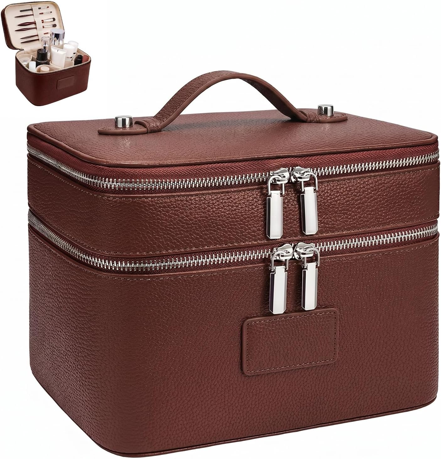 Makeup Case, Large Capacity Leather Makeup Bag for Women,Large Capacity Waterproof Double Leather Cosmetic Case,Removable Compartment Travel Organizer