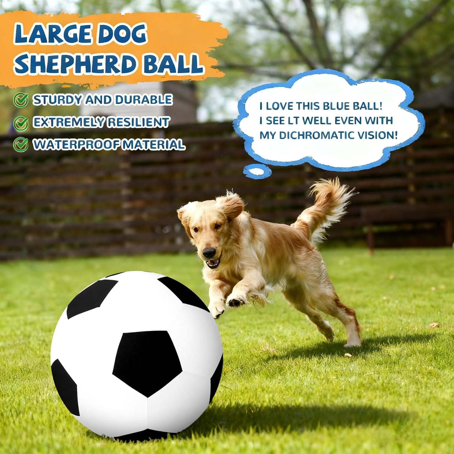 Herding Ball for Dogs - 25" Giant Dog Herding Balls for Australian Shepherd,Cattle,Border Collie Medium Large Dogs, Durable Soccer Cover with Strap Dog Ball Toy for Outdoor Chase/Train/Exercise