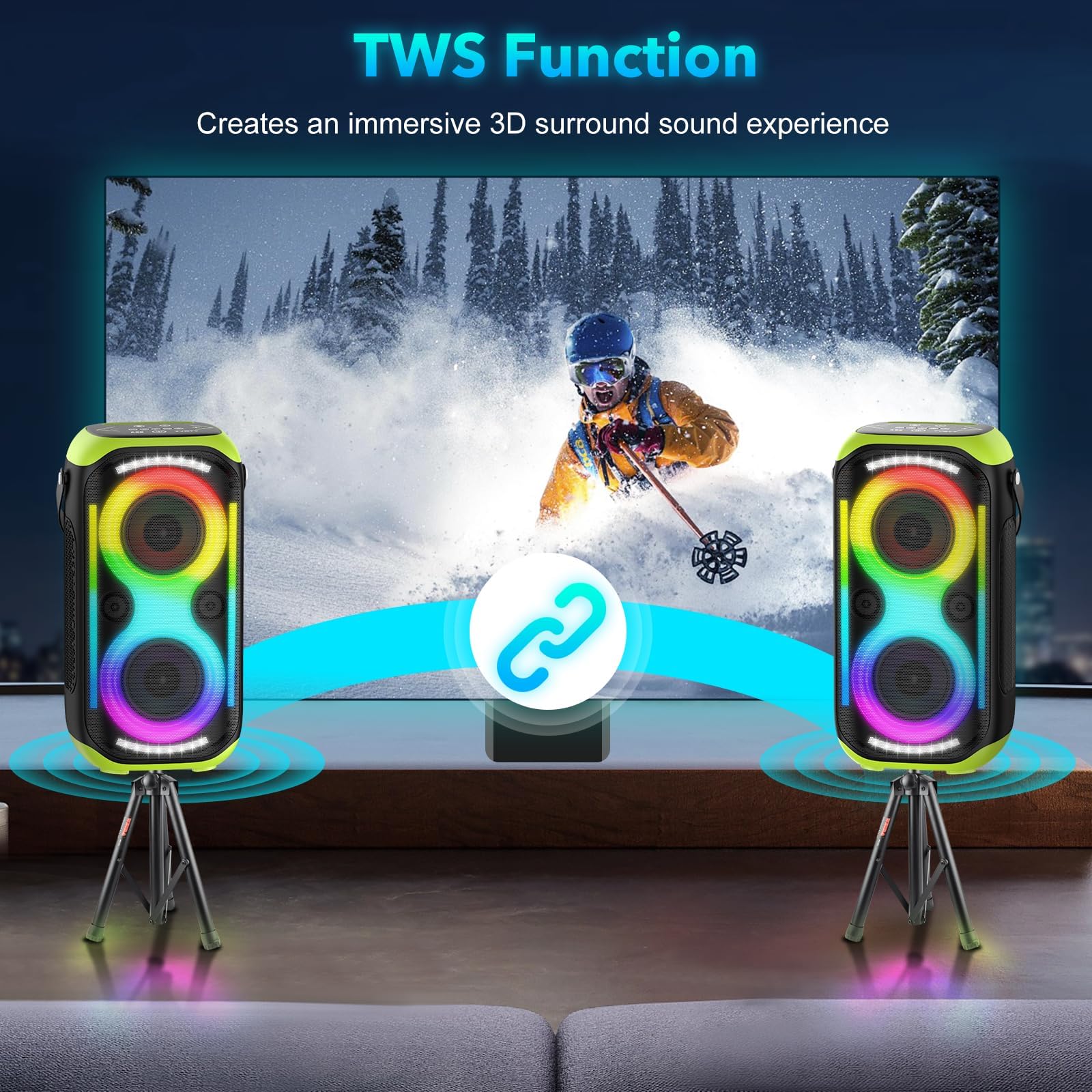 Altoparlante Bluetooth 160W forte Boombox senza fili portatile grande potente suono basso profondo TWS grandi altoparlanti di festa a casa all'aperto con luci a LED del subwoofer (Nero)