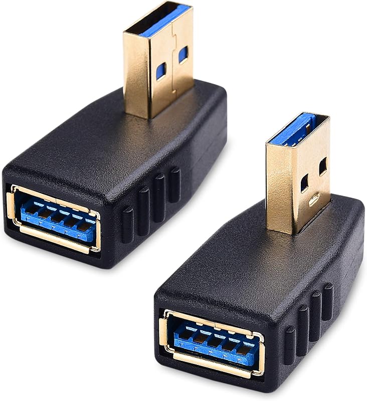 90 Degree USB Adapter Combo-Pack, Left and Right Angle | Gender Changer, 5Gbps Data Transfer, Compact 90-Degree Adapters, Left and Right Angle Pair