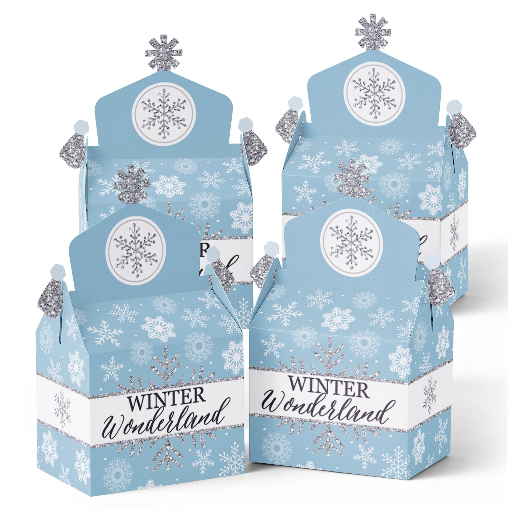 Big Dot of Happiness Winter Wonderland - Treat Box Party Favors - Snowflake Holiday Party and Winter Wedding Goodie Gable Boxes - Set of 12