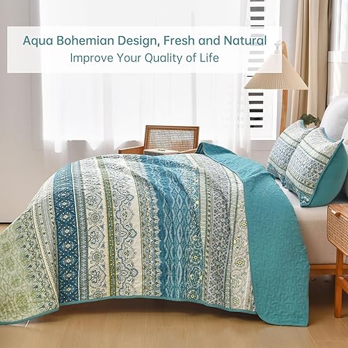 Miniatura 4 de WONGS BEDDING Juego de edredón bohemio tamaño Queen, juego de edredón de 3 piezas de rayas bohemias de Navidad, juego de edredón de microfibra