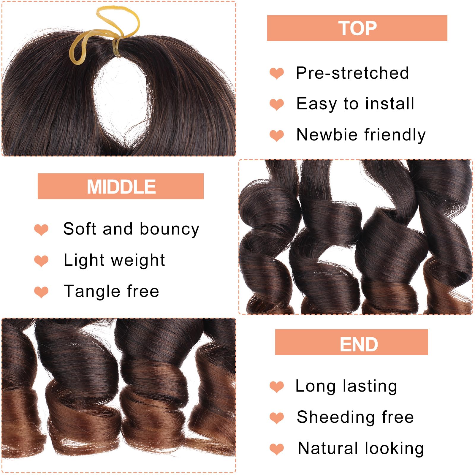 Mscat 18 Inch 8 Packs Pre Stretched French Curly Braiding Hair Loose Wave Bouncy Hair Extensions T30#, 18 Inch (Pack of 8) - Image 3