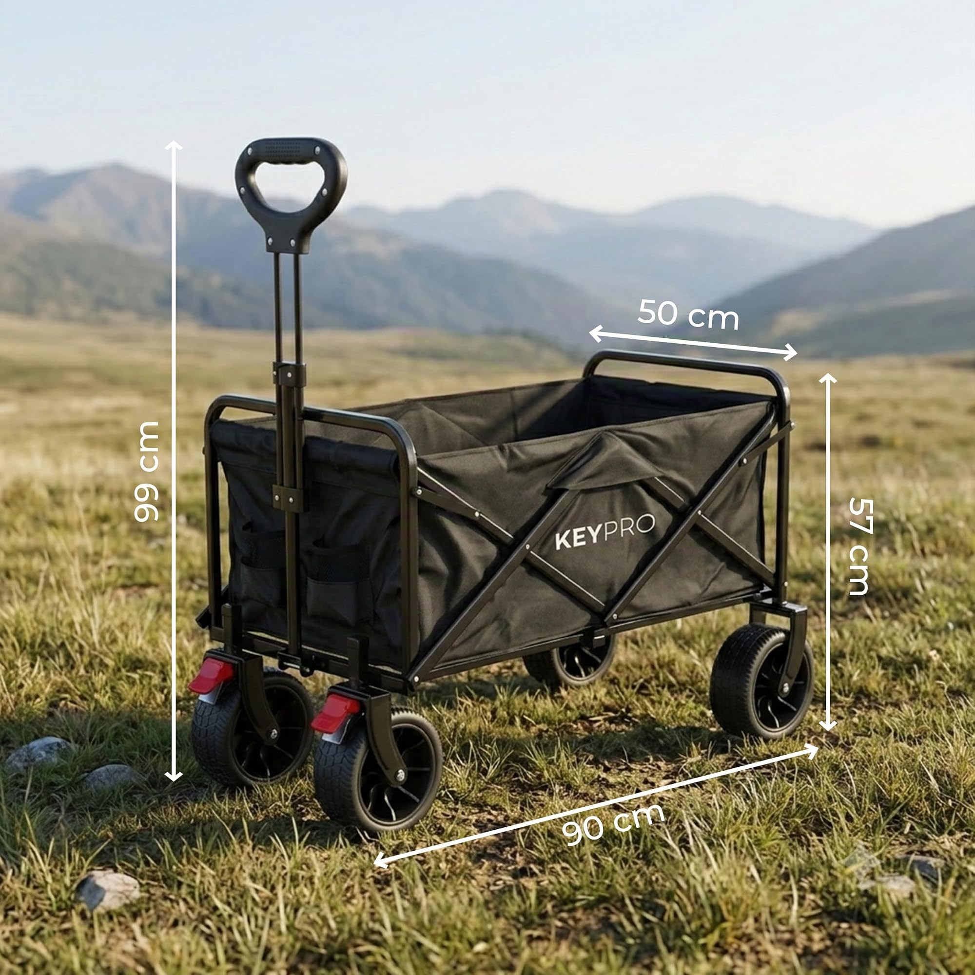 KEYPRO - Carro Plegable de Playa y Camping | Capacidad 150kg - 100 L | Ruedas Todoterreno | Frenos | Estructura Robusta | Carro Grande Multiusos | Carrito Plegable