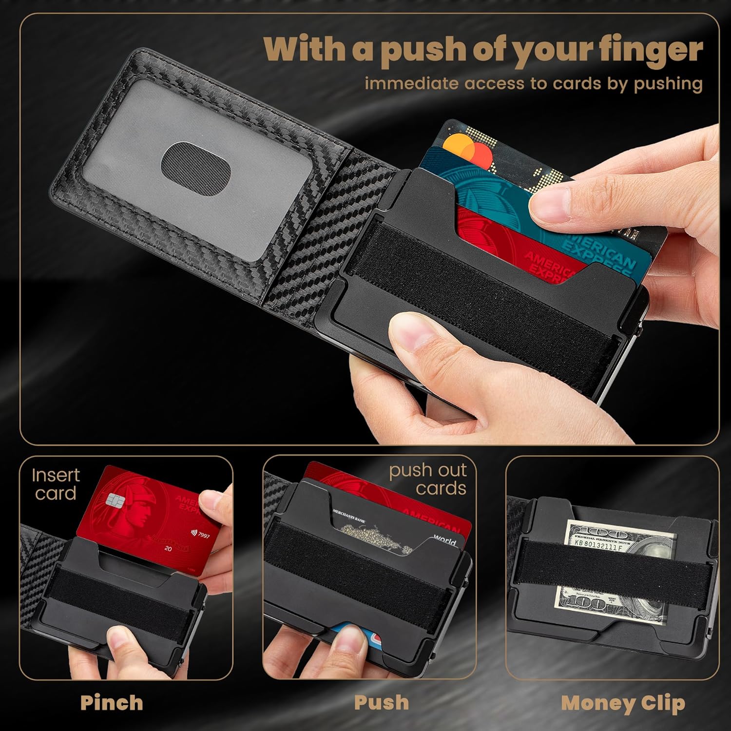 Airzoo Wallet for Men Newly Upgraded Magnetic Minimalist Slim Men’s Wallet, RFID Blocking Mens Wallet with Money Clip & ID Window, Metal Compact Wallet with Nice Gift Box (Carbon Fiber)