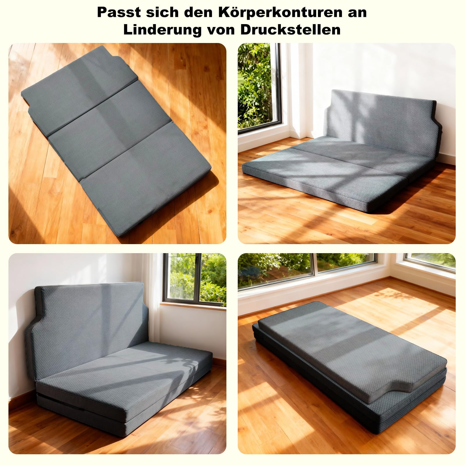 Dicke warme atmungsaktive Faltbare Fahrzeugmatratze kompatibel mit VW T32 T4 T5 T6 T6.1 T7 Multivan California Beach Caravelle und Transporter 186 * 148 * 8cm Wohnmobil Camper zubehör